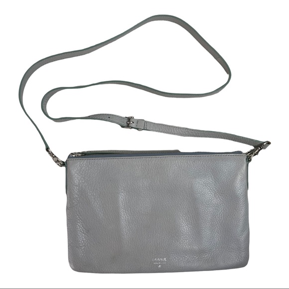 Fossil Blue Gray Sydney Leather Crossbody Bag Purse - Picture 10 of 11